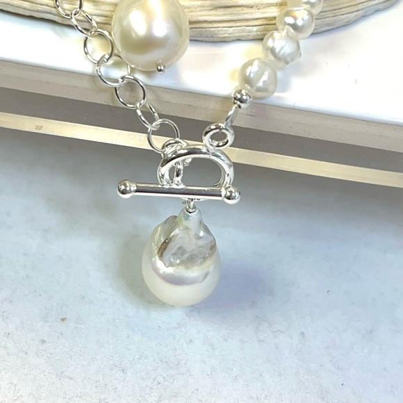 925 Sterling Silver. Freshwater Pearl Natural. Necklace - Picture 5 of 5
